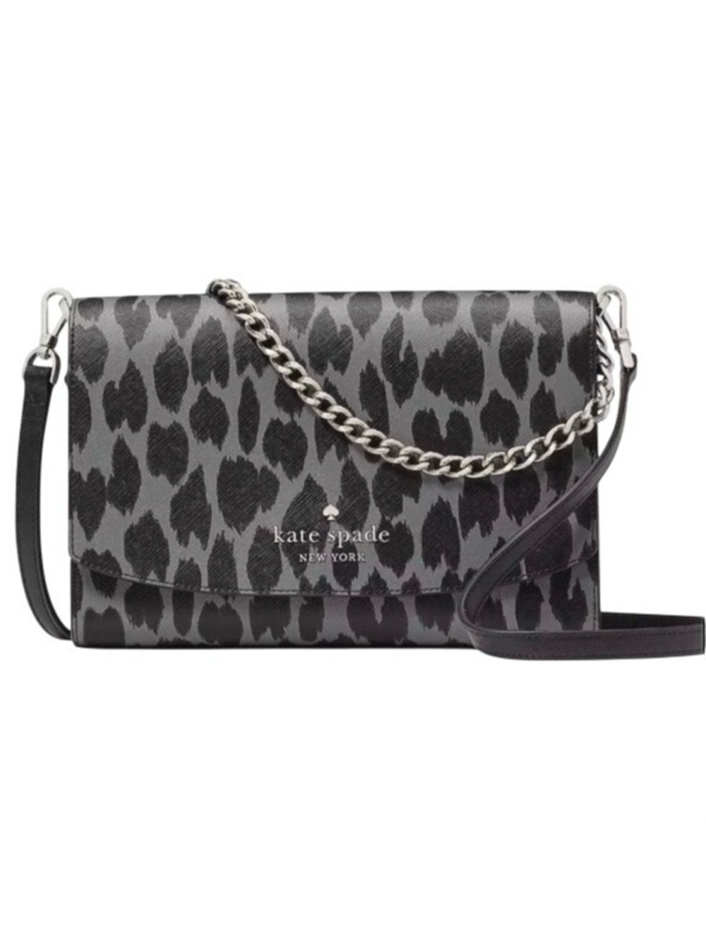 Kate Spade Carson Convertible Crossbody Bag Black Animal Print Chain Saffiano